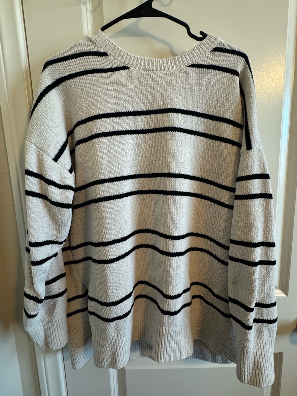 Oversized Cream Sweater with Black Stripes